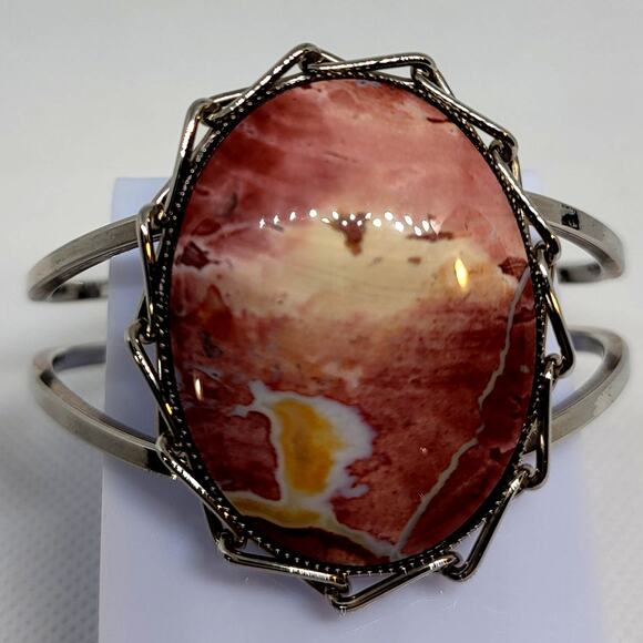 Silver Tone Bracelet LG Polished Authentic Stone Check Pictures Excellent Cond - Picture 10 of 10